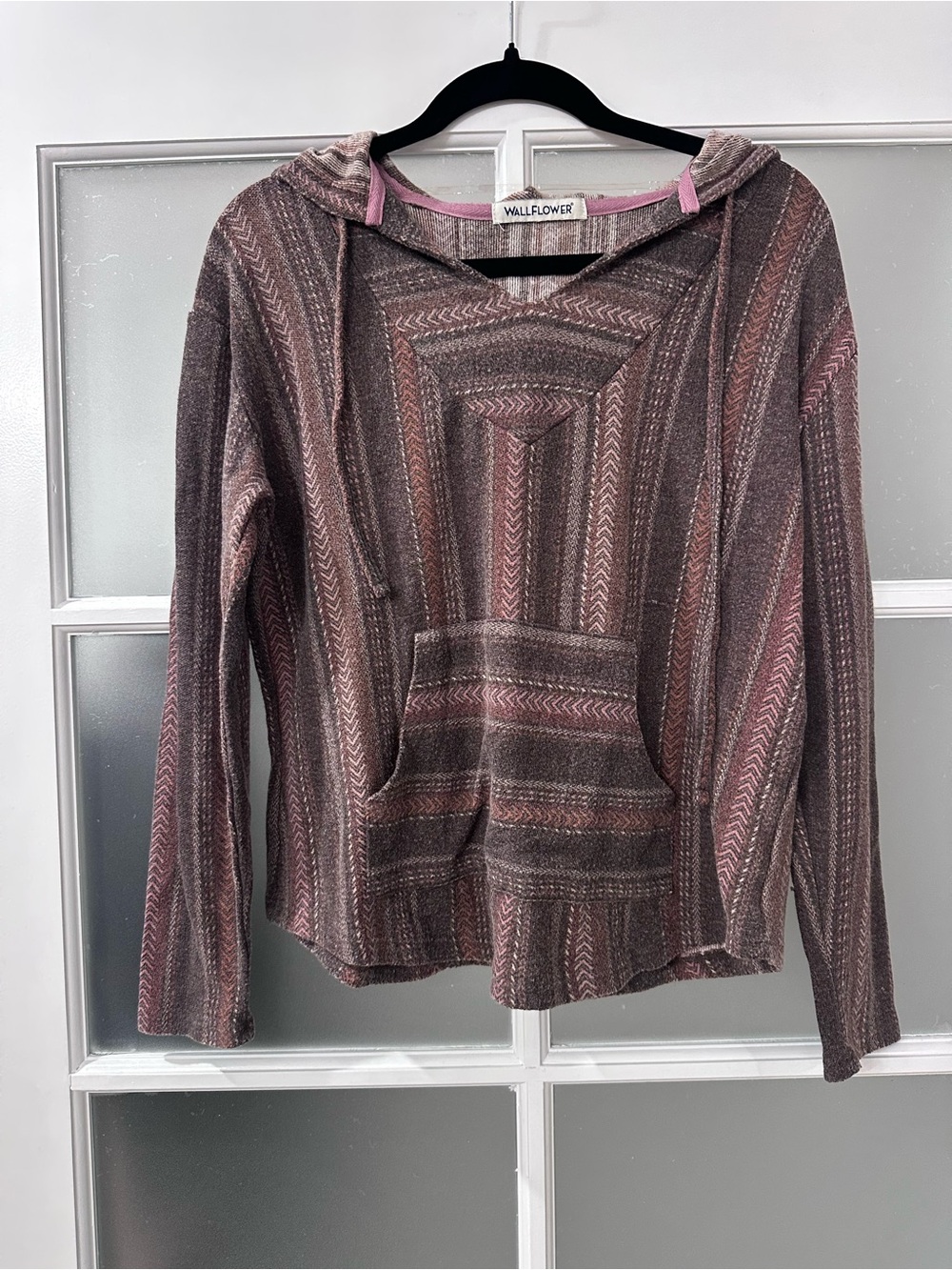 WallFlower Boho Baja Striped Hooded Pullover Kangaroo Pocket
